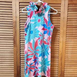 Chelsea Gunn Floral Sleeveless Dress with Ruffle Neck